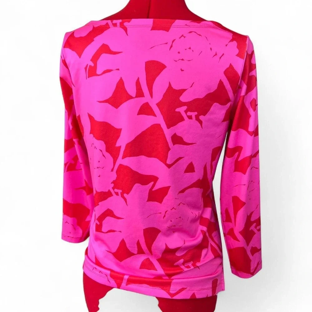Vineyard Vines Red & Hot Pink Rose Pattern Swim Rashguard Size XS